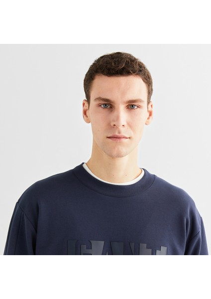 Erkek Lacivert Relaxed Fit Bisiklet Yaka Logolu Sweatshirt fırsatları