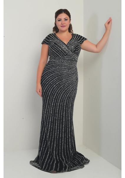 Kadın Ön Arka V Yaka Taş Baskılı Astarlı Büyük Beden Balık Elbise modelleri