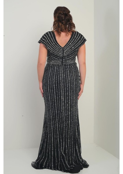 Kadın Ön Arka V Yaka Taş Baskılı Astarlı Büyük Beden Balık Elbise fırsatları