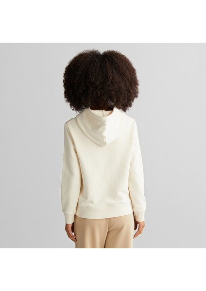 Kadın Krem Relaxed Fit Kapüşonlu Logolu Sweatshirt fiyatları