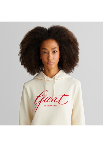 Kadın Krem Relaxed Fit Kapüşonlu Logolu Sweatshirt fırsatları