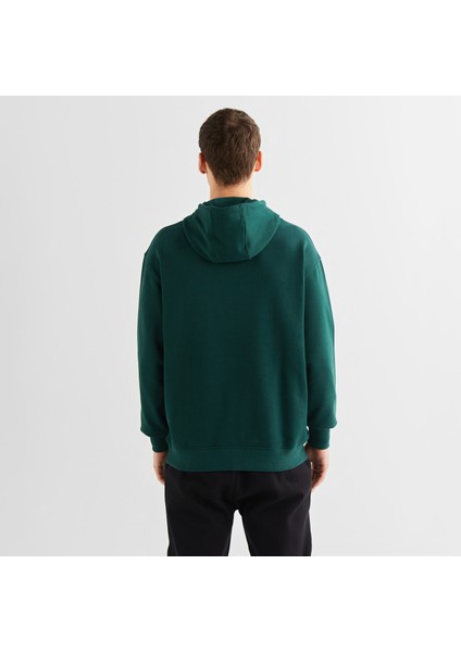 Erkek Yeşil Relaxed Fit Kapüşonlu Logolu Sweatshirt fiyatları