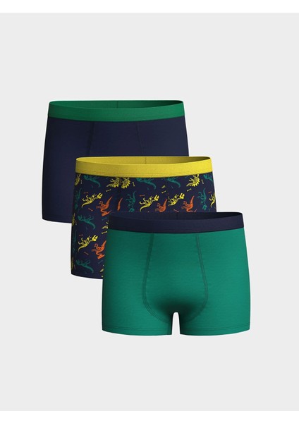 Lcw Kids Lacivert Baskılı Pamuklu Erkek Çocuk Boxer 3'lü