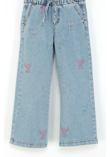 Kız Çocuk Bol Paça Kot Pantolon Beli Lastikli My Melody ve Kuromi Nakışlı Jean modelleri