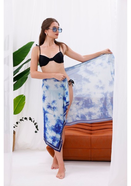 Iç Gösterir Transparan Pareo - Gök Mavisi Model 150X95 cm