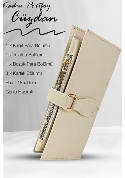Kadın Fermuarlı Çıtçıtlı Bozuk Para Bölmeli Cüzdan Kartlık Aksesuar,yılbaşı Hediyesi Damla Krem