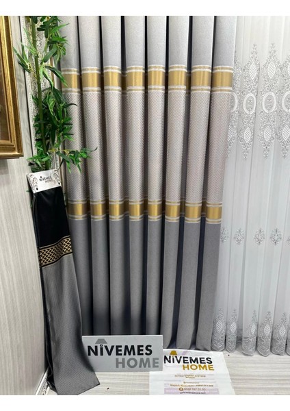 Nivemeshome Mozaik FT614163 V-2001 Gri 1/3 Sık Pileli Fon Perde Apm
