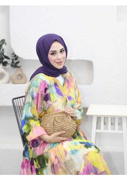 Kadın Rahat Kalıp Düğmeli Desenli Modal Elbise modelleri