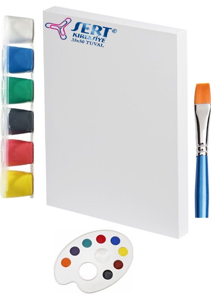 4lü Boyama Seti Fırça Boya Palet Tuval 25X35