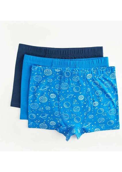 Lcw Kids Mavi Baskılı Pamuklu Erkek Çocuk Boxer 3'lü
