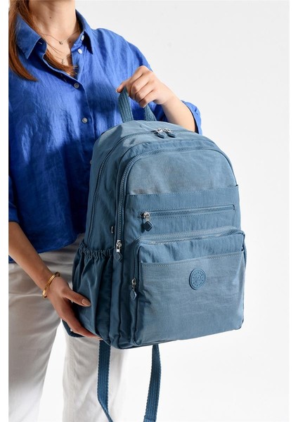 Bolsas 1095 Su Geçirmez Ithal Krinkıl Kumaş Laptop Bölmeli Okul ve Günlük Sırt Çantası Mavi