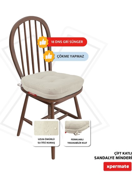 Çift Kat Sandalye Minderi Fermuarlı Yıkanabilir Kılıf Bağcıklı Su ve Yağ Itici 42X42X8 Bej fiyatları