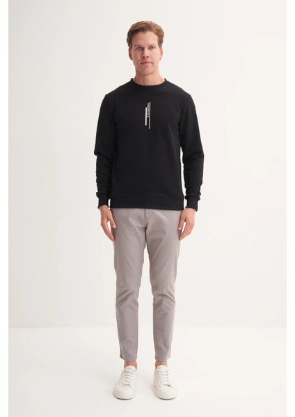 Bisiklet Yaka Siyah Erkek Sweatshirt 54185 modelleri