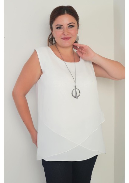 Kadın Üstü Şifon Kolsuz Büyük Beden Bluz modelleri