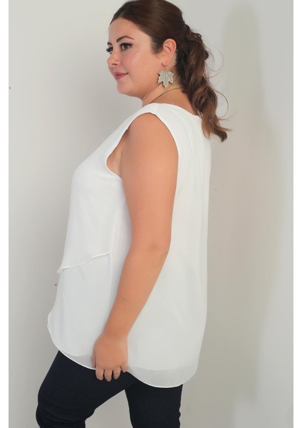 Kadın Üstü Şifon Kolsuz Büyük Beden Bluz fırsatları