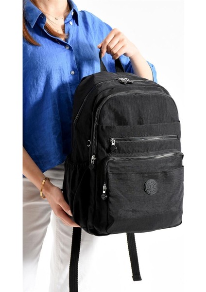 Bolsas 1095 Su Geçirmez Ithal Krinkıl Kumaş Laptop Bölmeli Okul ve Günlük Sırt Çantası Siyah