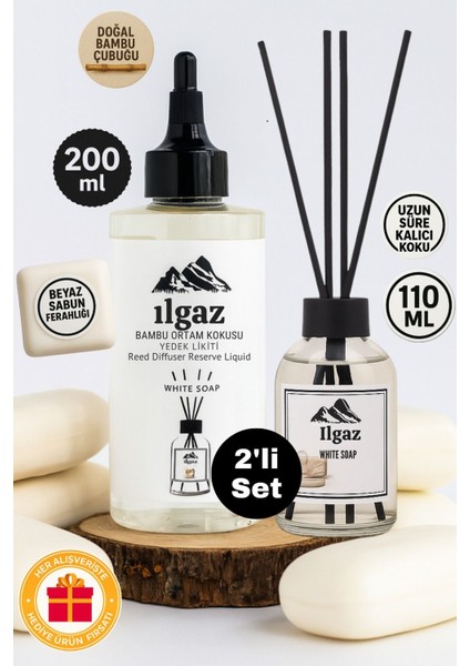 Beyaz Sabun Bambu Çubuklu Oda Kokusu 110 ml & Beyaz Sabun Yedek Likit Şişe 200 ml