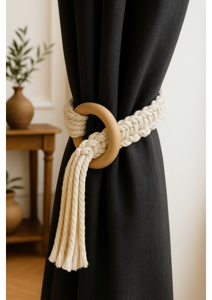 2 Adet Braid Krem Perde Süsü modelleri