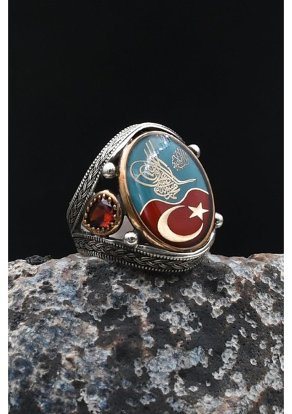 Kelime-I Tevhid Yazlı ve Osmanlı Tuğralı ve Ay Yıldızlı 925 Ayar Gümüş Yüzük 902060 fiyatları