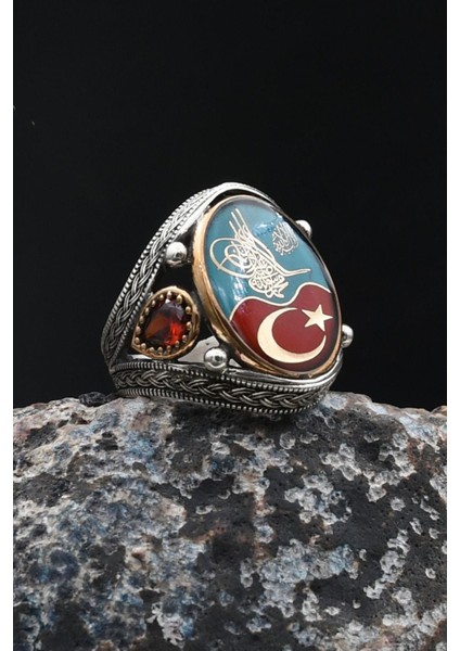 Kelime-I Tevhid Yazlı ve Osmanlı Tuğralı ve Ay Yıldızlı 925 Ayar Gümüş Yüzük 902060 modelleri