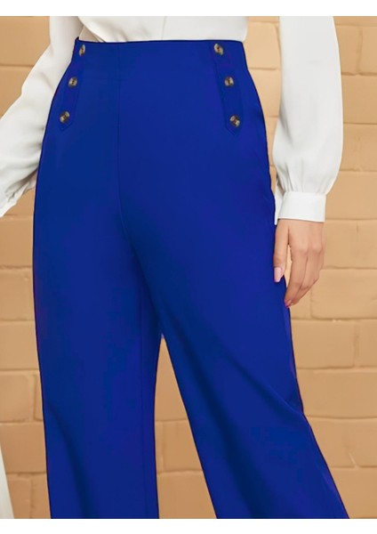 Kadın Düğme Detay Bol Paça Ithal Krep Pantolon fiyatları