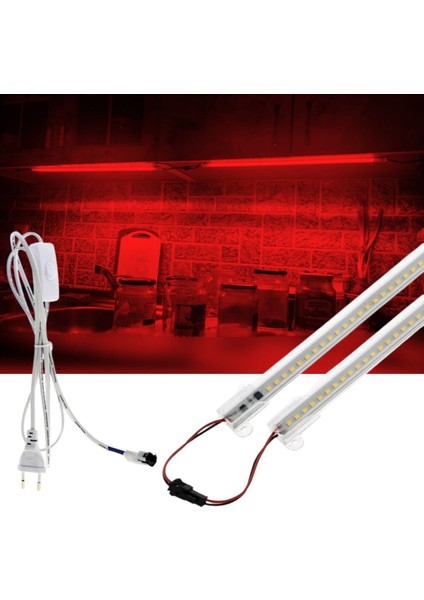 2 Adet 50 cm 220V Şeffaf Çubuk Bar LED Kırmızı Işık ve Butonlu Fiş SB-6553