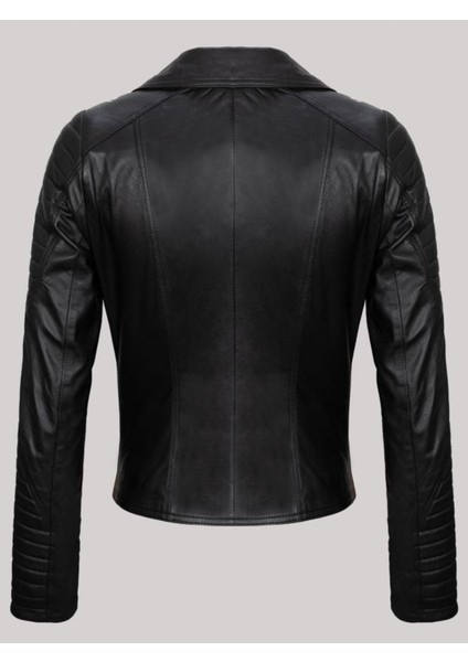 Hakiki Kuzu Derisi Siyah Koldan Düz Çizgi Desenli Yandan Cepli Kadın Deri Mont fiyatları