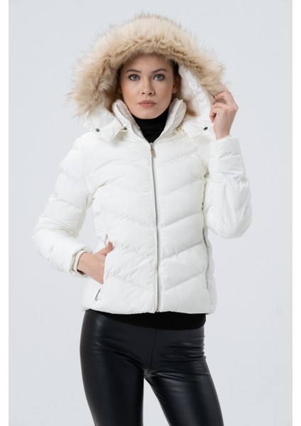 Kadın Mont Beste Çıkabilir Kapüşonlu Kürk Astarlı Şişme Kadın Mont indirimleri
