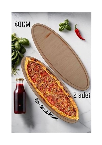 Turk Ahşap Pide Sunum ve Kesim Tahtası 2 Adet 40 cm - DRC7401-7825
