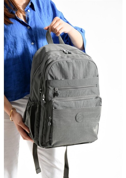 Bolsas 1095 Su Geçirmez Ithal Krinkıl Kumaş Laptop Bölmeli Okul ve Günlük Sırt Çantası Gri