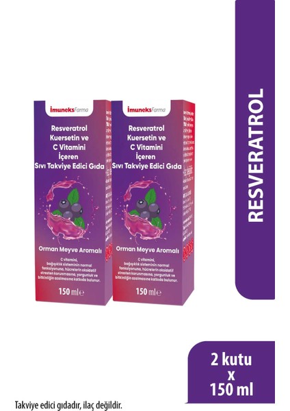 Resveratrol Kuersetin ve C Vitamini İçeren Sıvı Takviye Edici Gıda 150 ml x 2 Adet