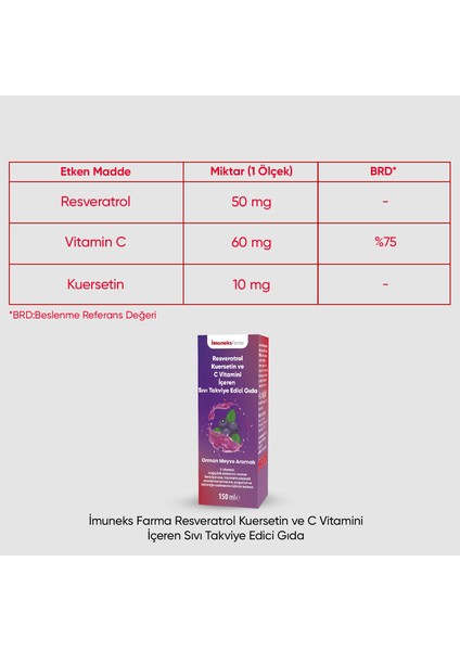 Resveratrol Kuersetin ve C Vitamini İçeren Sıvı Takviye Edici Gıda 150 ml x 3 Adet fiyatları
