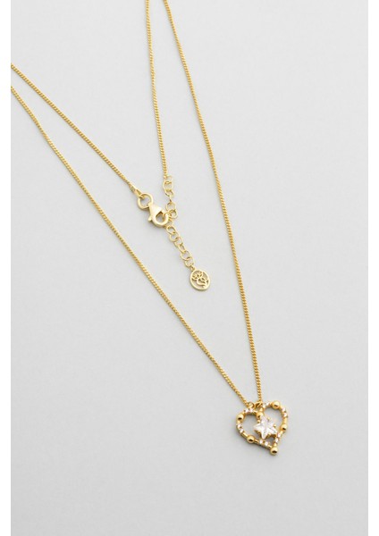 Aşk Yıldızı 18 Ayar Sarı Altın Kaplama 45 cm Gümüş Kolye