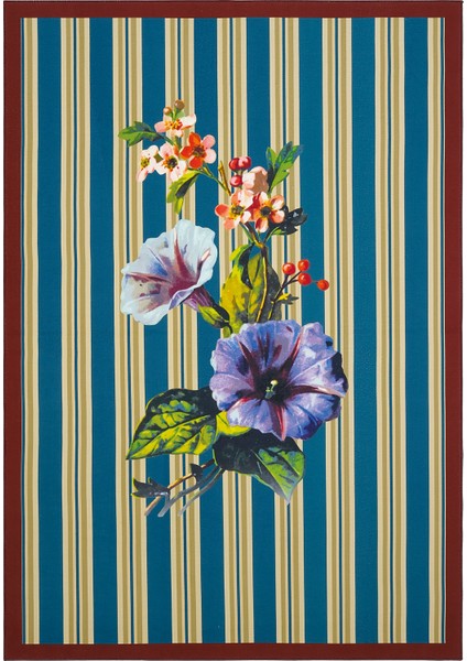 Flora Çizgili Büyük Çiçek Desen Country Tarzı Modern Yıkanabilir Dekoratif Salon Oturma Odası Halısı