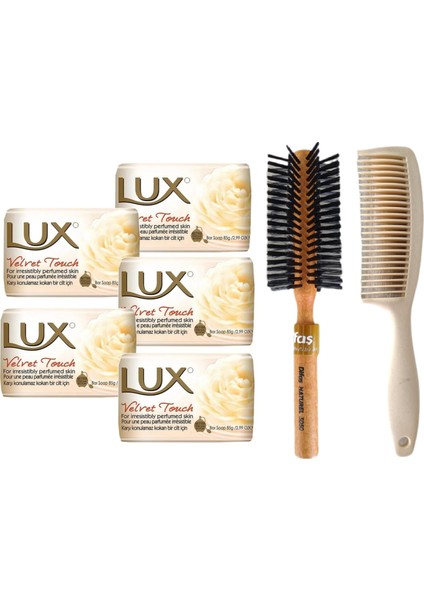 Lüx Sabun 80GR Velvet Touch 5 Adet Sabun Bio Care Saplı Tarak Saç Fırçası Klasik Şekil Verme Fön 1+1 Adet