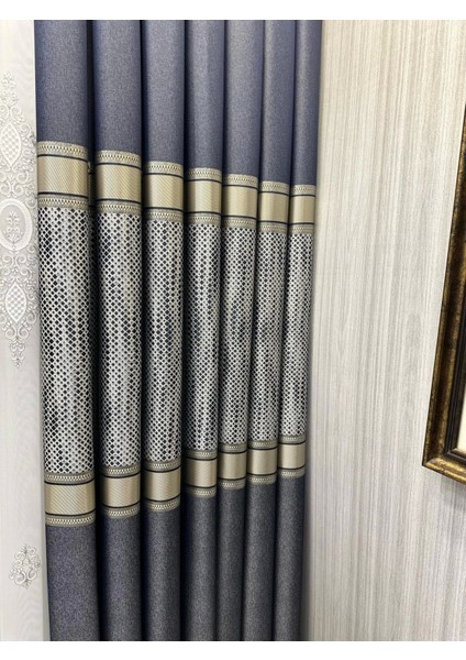 Nivemeshome Mozaik FT614163 V-502 Lacivert 1/3 Sık Pileli Fon Perde Apm modelleri