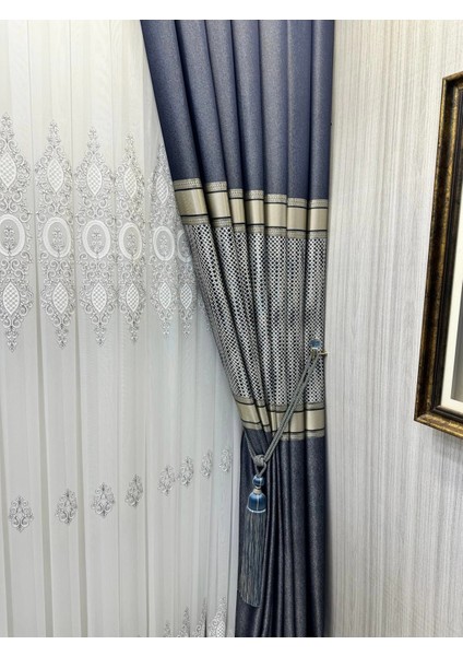 Nivemeshome Mozaik FT614163 V-502 Lacivert 1/3 Sık Pileli Fon Perde Apm fırsatları