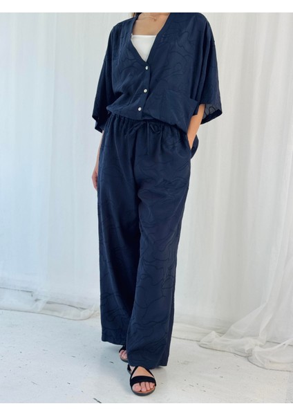 Tasarım Şort Astarlı Bol Pantolon Kadın Koyu Lacivert modelleri