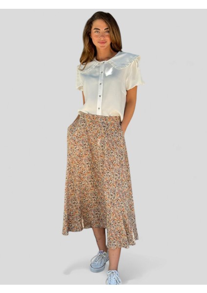 Valerie Viskon Kloş Uzun Etek Kadın Sütlü Kahve