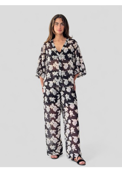 Tasarım Şort Astarlı Şifon Pantolon Kadın Siyah Beyaz