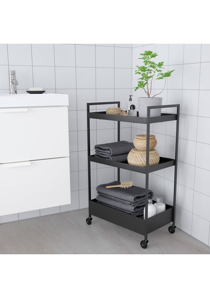 Nıssafors Servis Arabası 50,5X30X83 cm Tekerlekli Siyah Çok Yönlü Dayanıklı