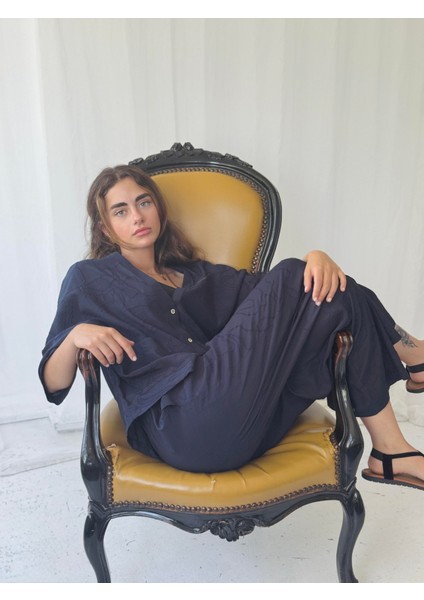 Tasarım Şort Astarlı Bol Pantolon Kadın Koyu Lacivert indirimleri