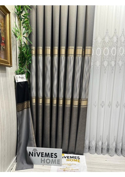 Nivemeshome Mozaik FT614163 V-2503 Toprak 1/3 Sık Pileli Fon Perde Apm