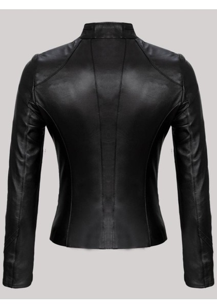 Hakiki Kuzu Derisi Siyah Hakim Yaka Düz Kesim Kadın Deri Mont fiyatları