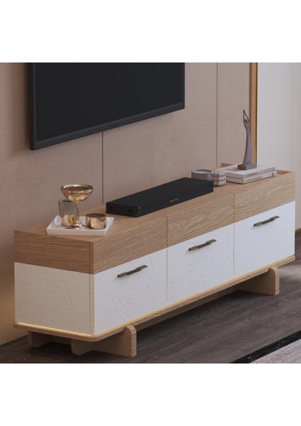 "Rose" Tv Ünitesi- Tv Sehpası 170cm*54cm Bej ve açık ahşap rengi