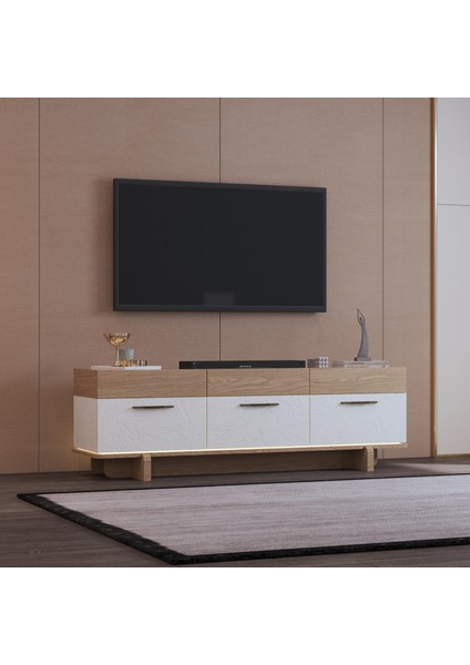 "Rose" Tv Ünitesi- Tv Sehpası 170cm*54cm Bej ve açık ahşap rengi fırsatları