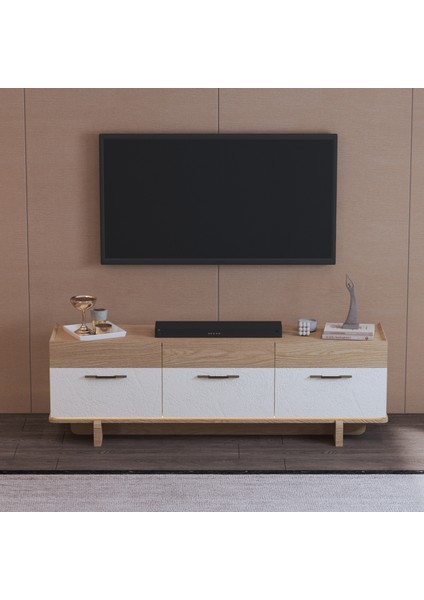 "Rose" Tv Ünitesi- Tv Sehpası 170cm*54cm Bej ve açık ahşap rengi