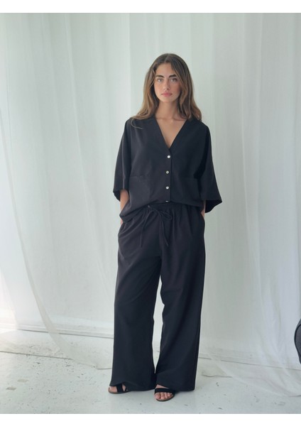 Tasarım Keten Pantolon Kadın Siyah fiyatları