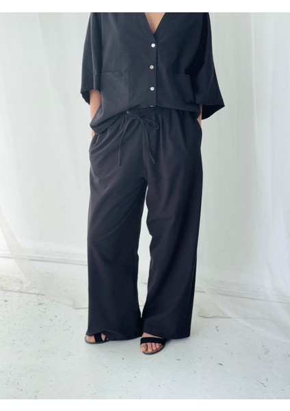 Tasarım Keten Pantolon Kadın Siyah modelleri