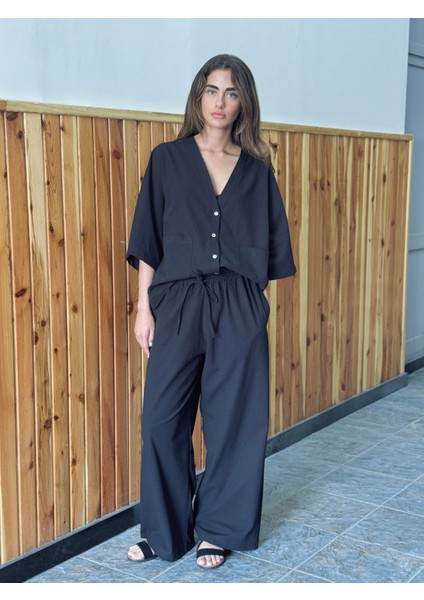 Tasarım Keten Pantolon Kadın Siyah fırsatları